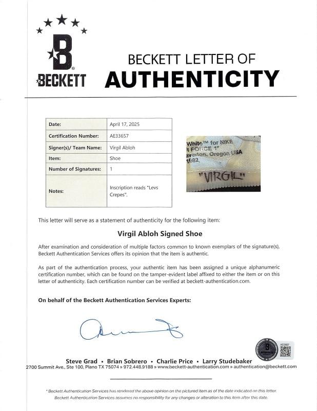 Virgil Abloh Signed 2017 Nike Off White Air Force 1 Low "The Ten" Shoes (Beckett LOA) - 9