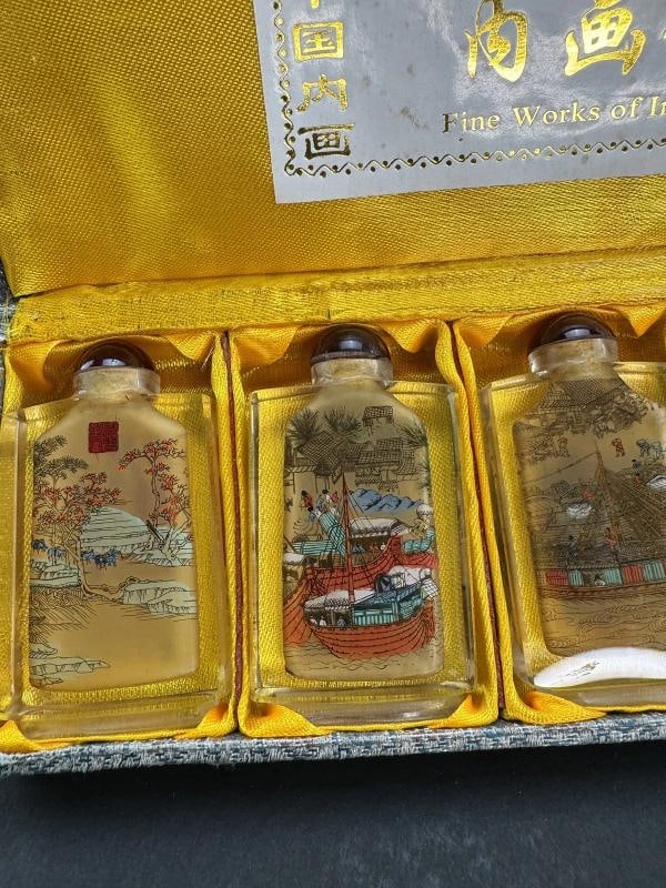 Superb Set 6 Chinese Reverse Painted Hand Painted Snuff Bottles in Fitted Case - 2