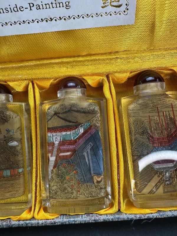Superb Set 6 Chinese Reverse Painted Hand Painted Snuff Bottles in Fitted Case - 3