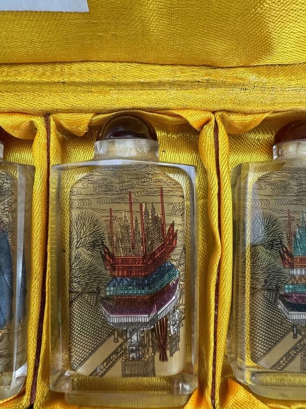 Superb Set 6 Chinese Reverse Painted Hand Painted Snuff Bottles in Fitted Case - 4
