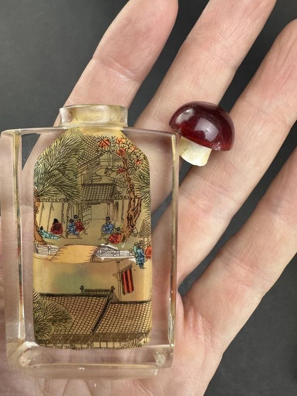 Superb Set 6 Chinese Reverse Painted Hand Painted Snuff Bottles in Fitted Case - 8