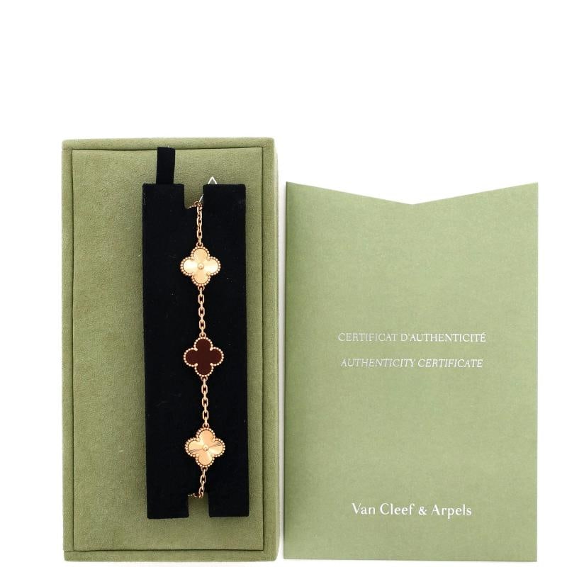 Van Cleef & Arpels Vintage Alhambra 5 Motifs Bracelet Guilloche 18K Rose Gold - 2