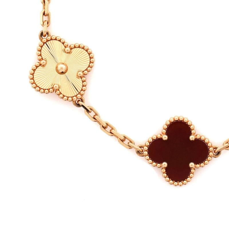 Van Cleef & Arpels Vintage Alhambra 5 Motifs Bracelet Guilloche 18K Rose Gold - 3