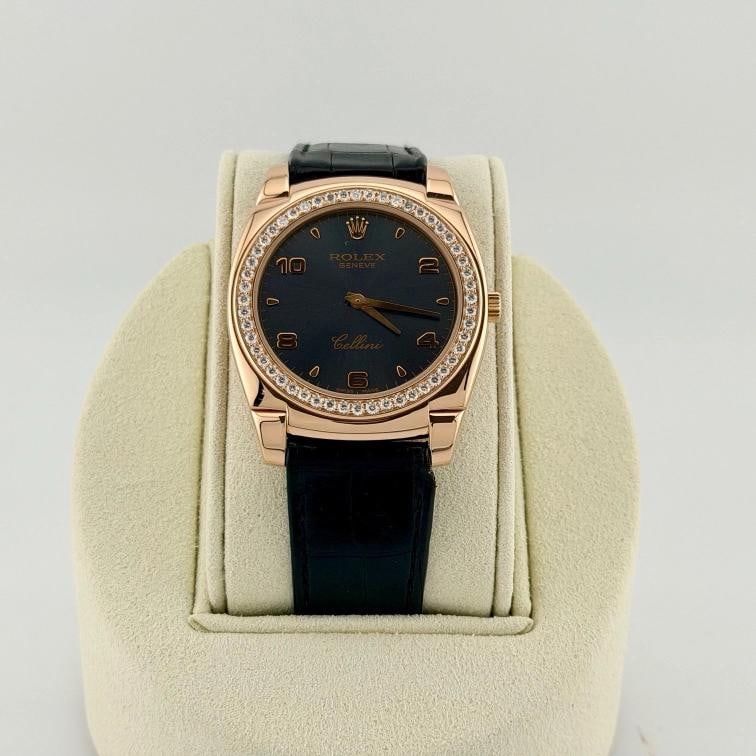 Rolex Cellini Cestello 5330 36mm 18k Rose Gold Rhodium Dial Diamond Bezel: Condition: Pre-owned - Good,Bezel Color: Rose Gold,Movement: Mechanical (Automatic),Seller Warranty: Yes,Indices: Arabic Numerals,Year Manufactured: 1990-1999,Reference Number: 5330,Band/Strap: Two-Pi