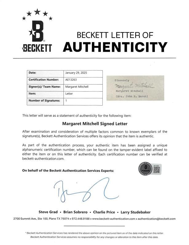 Margaret Mitchell Gone with the Wind Authentic Signed 1936 Letter BAS - 4