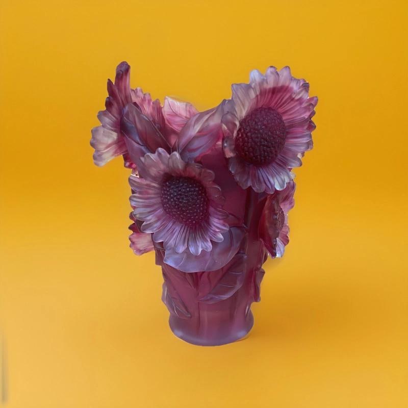Nancy Daum Style Sunflower Red Crystal Vase H9Ã¢â‚¬Â Heavy Art  - 2