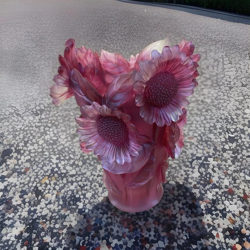 Nancy Daum Style Sunflower Red Crystal Vase H9Ã¢â‚¬Â Heavy Art  - 3