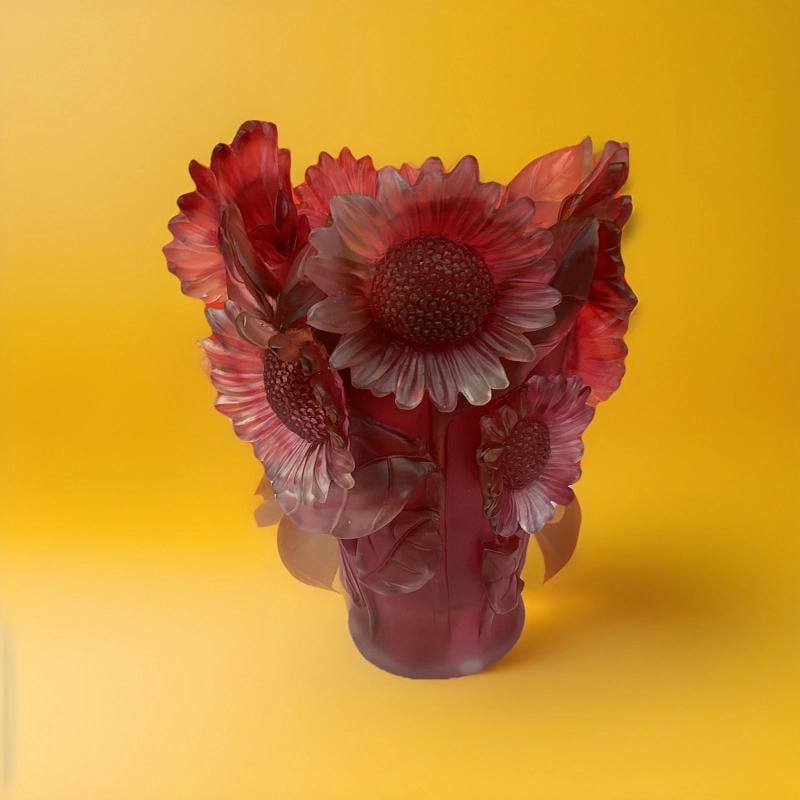 Nancy Daum Style Sunflower Red Crystal Vase H9Ã¢â‚¬Â Heavy Art  - 7