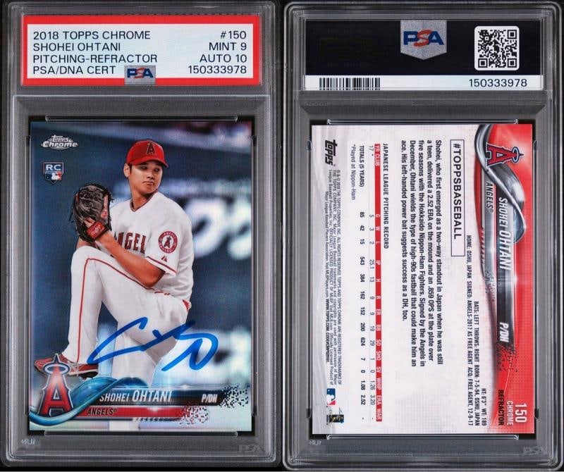 SHOHEI OHTANI Signed 2018 TOPPS CHROME PITCHING-REFRACTOR #150 ROOKIE RC PSA 9 - 2