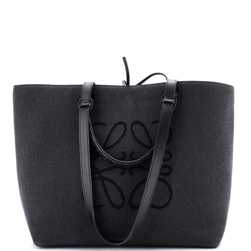 Loewe Anagram Square Basket Tote Canvas Medium: Condition: Pre-owned - Good,Brand: Loewe,Exterior Material: Canvas Plain, Leather,Style: Totes,Exterior Color: Black,Department: Women,Size: Medium