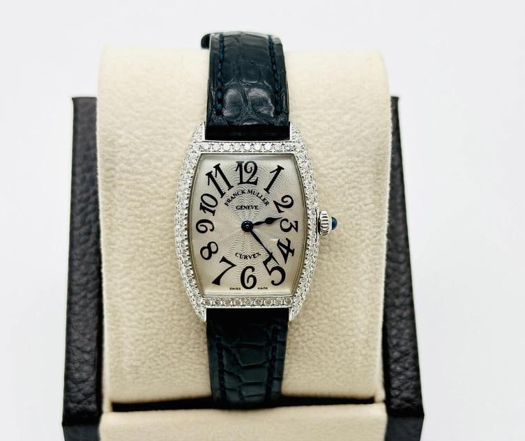 Franck Muller Ladies Cintree Curvex 1752 QZ D 18K White Gold Pave Diamond Bezel (1 of 7)