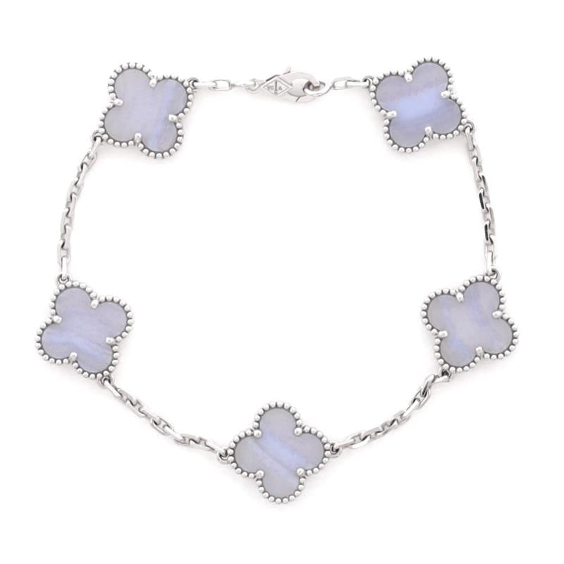 Van Cleef & Arpels Vintage Alhambra 5 Motifs Bracelet 18K White Gold: Condition: Pre-owned - Good,Brand: Van Cleef & Arpels,Main Stone: Chalcedony,Metal: 18K White Gold,Metal Purity: 18K,Style: Bracelet,Type: Bracelet,Color: White Gold,Material: 18K White Gold