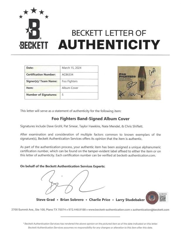 FOO FIGHTERS SIGNED ECHOES SILENCE PATIENCE GRACE ALBUM VINYL RECORD BECKETT COA - 5