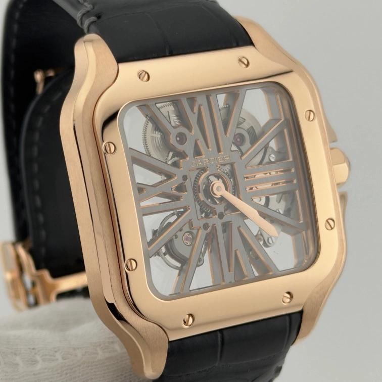 Cartier Santos Skeleton Dial Gold Large WHSA0016 4110 18k Rose Gold Box Paper - 12
