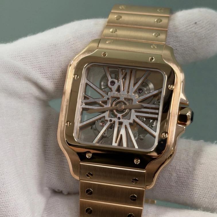 Cartier Santos Skeleton Dial Gold Large WHSA0016 4110 18k Rose Gold Box Paper - 3