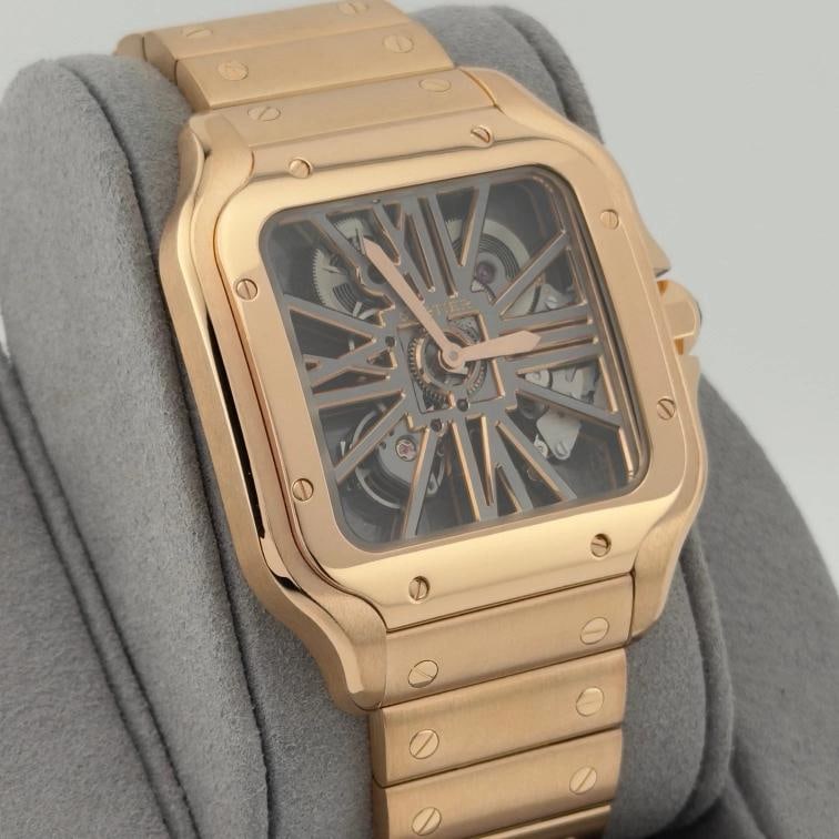 Cartier Santos Skeleton Dial Gold Large WHSA0016 4110 18k Rose Gold Box Paper - 4