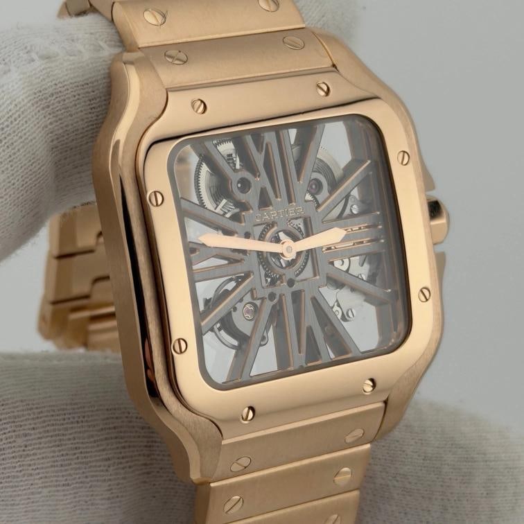 Cartier Santos Skeleton Dial Gold Large WHSA0016 4110 18k Rose Gold Box Paper - 5