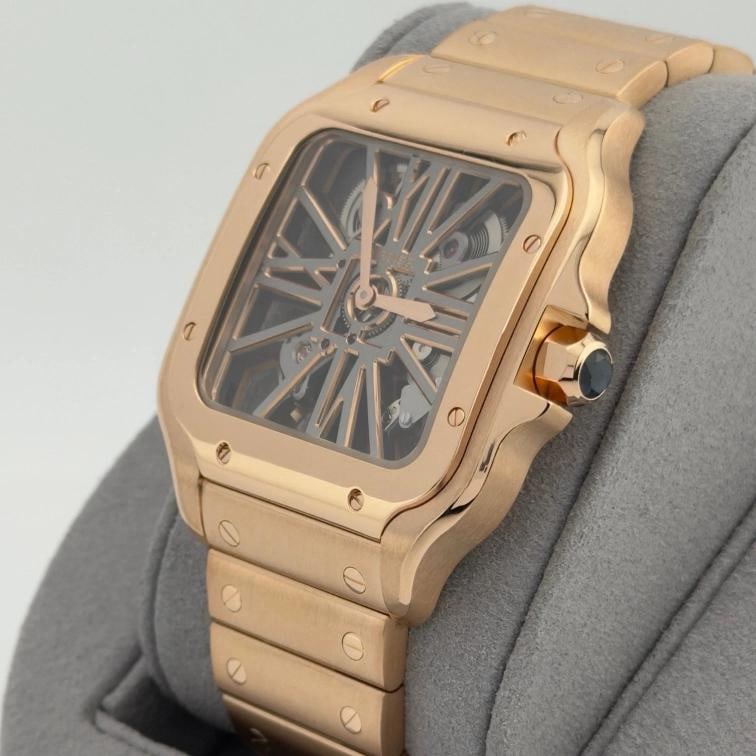 Cartier Santos Skeleton Dial Gold Large WHSA0016 4110 18k Rose Gold Box Paper - 6