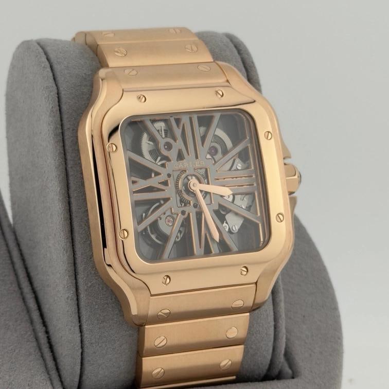Cartier Santos Skeleton Dial Gold Large WHSA0016 4110 18k Rose Gold Box Paper - 7