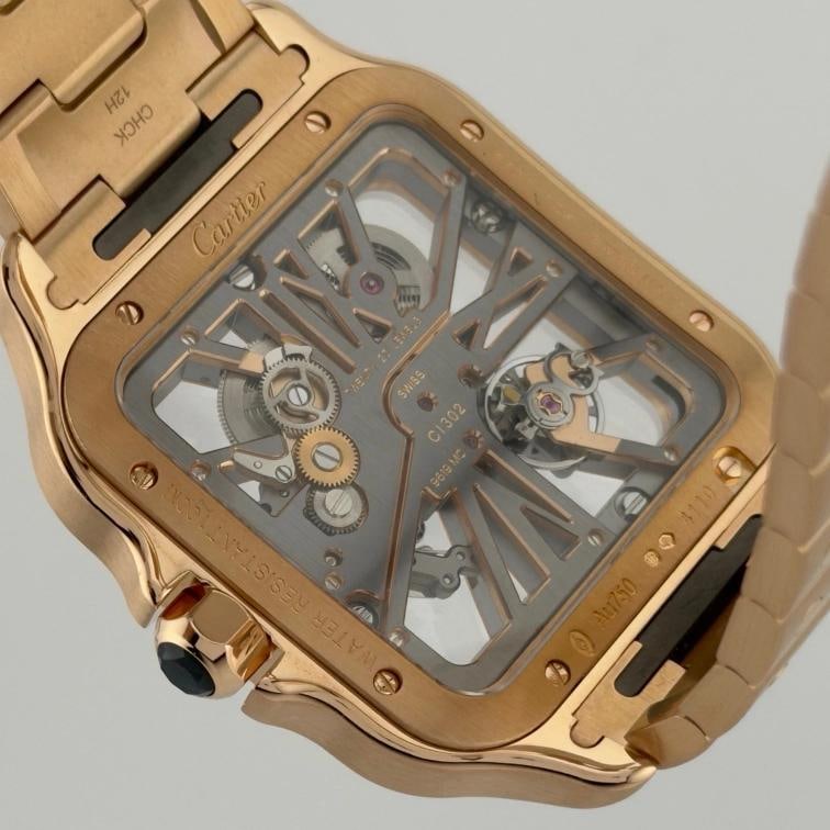 Cartier Santos Skeleton Dial Gold Large WHSA0016 4110 18k Rose Gold Box Paper - 8