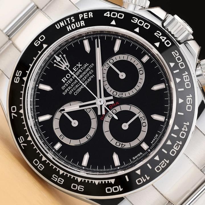 2024 CARD STICKERED ROLEX DAYTONA COSMOGRAPH 126500LN BLACK CERAMIC STEEL WATCH: Condition: Pre-owned - Excellent: This item has been previously worn; however, it is in excellent condition. ,Bezel Color: Black,Max Wrist Size: 7.26-7.75 in,Number of Jewels: 44 Jewels,Indices: