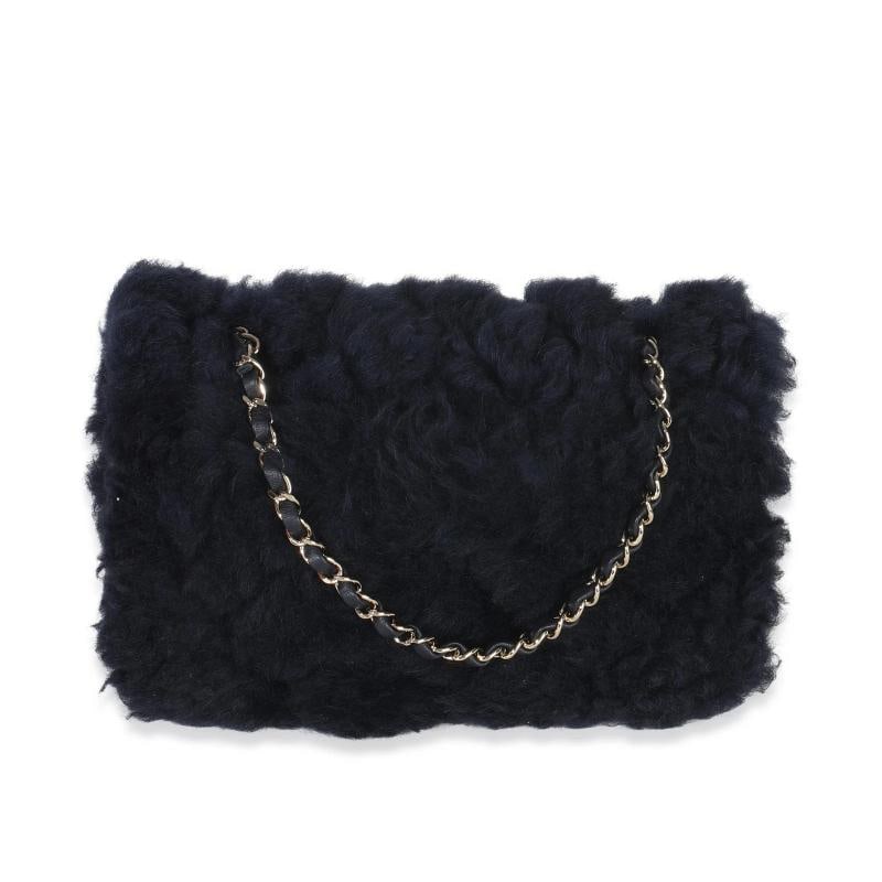 Chanel Navy Shearling Quilted Lambskin Medium Flap Bag - 5