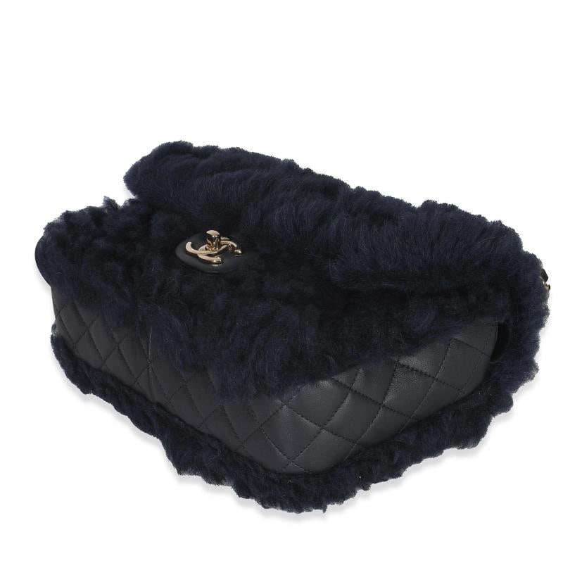 Chanel Navy Shearling Quilted Lambskin Medium Flap Bag - 7