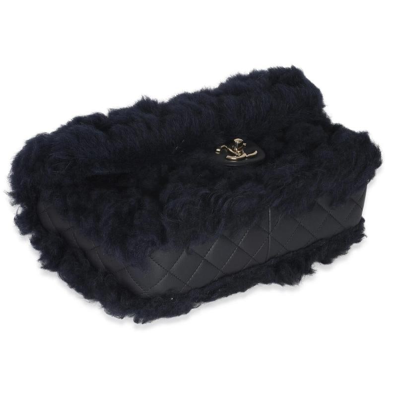 Chanel Navy Shearling Quilted Lambskin Medium Flap Bag - 8