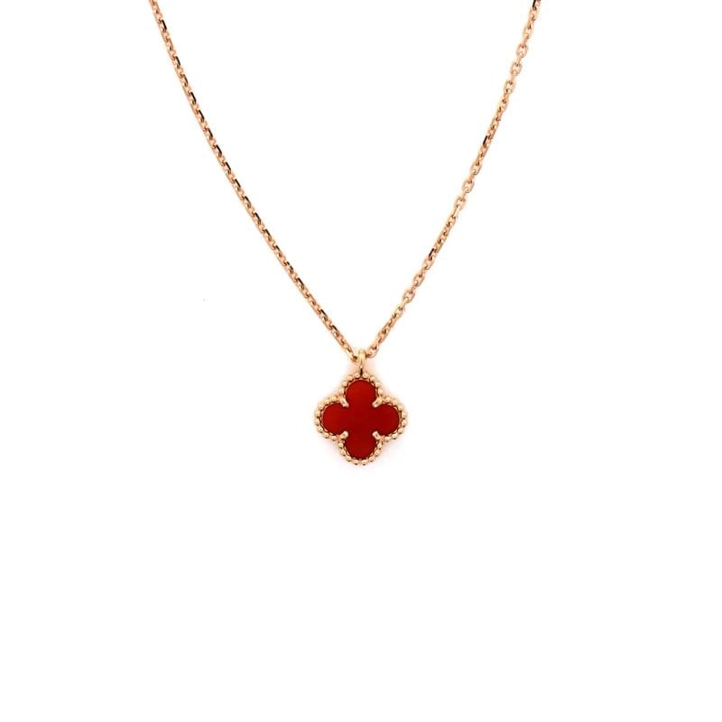 Van Cleef & Arpels Sweet Alhambra Pendant Necklace 18K Rose Gold and Carnelian: Condition: Pre-owned - Good,Brand: Van Cleef & Arpels,Main Stone: Carnelian,Metal: 18K Rose Gold,Metal Purity: 18K,Style: Pendant,Type: Necklace,Color: Rose Gold,Material: 18K Rose Gold, Carnelian