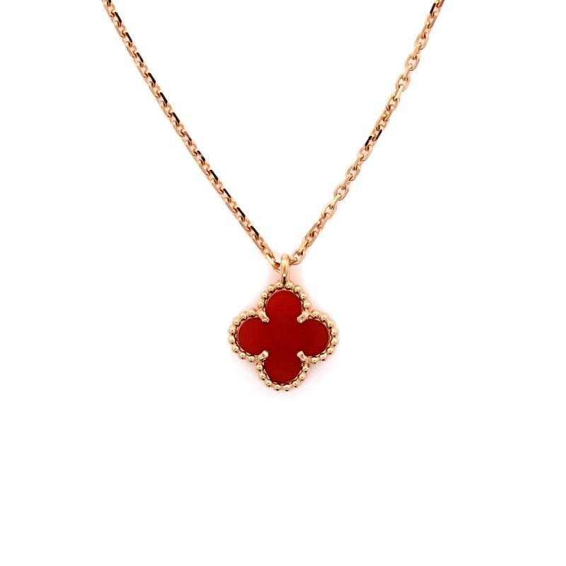 Van Cleef & Arpels Sweet Alhambra Pendant Necklace 18K Rose Gold and Carnelian - 4