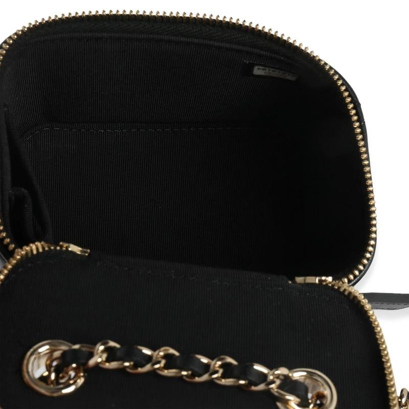 Chanel Black Quilted Lambskin Camellia Bow Chain Mini Vanity Case - 2