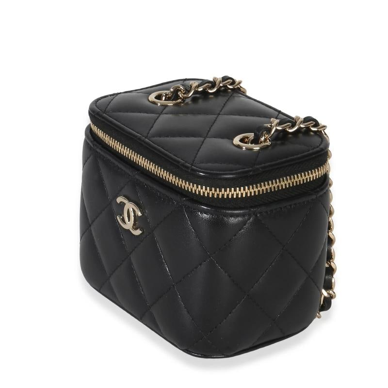 Chanel Black Quilted Lambskin Camellia Bow Chain Mini Vanity Case - 3