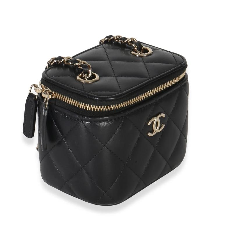 Chanel Black Quilted Lambskin Camellia Bow Chain Mini Vanity Case - 4