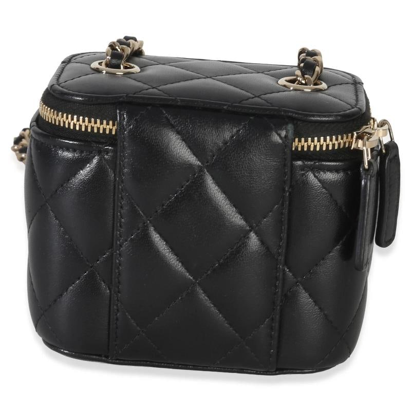 Chanel Black Quilted Lambskin Camellia Bow Chain Mini Vanity Case - 5