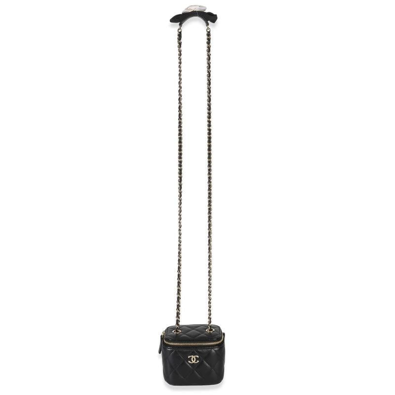 Chanel Black Quilted Lambskin Camellia Bow Chain Mini Vanity Case - 6