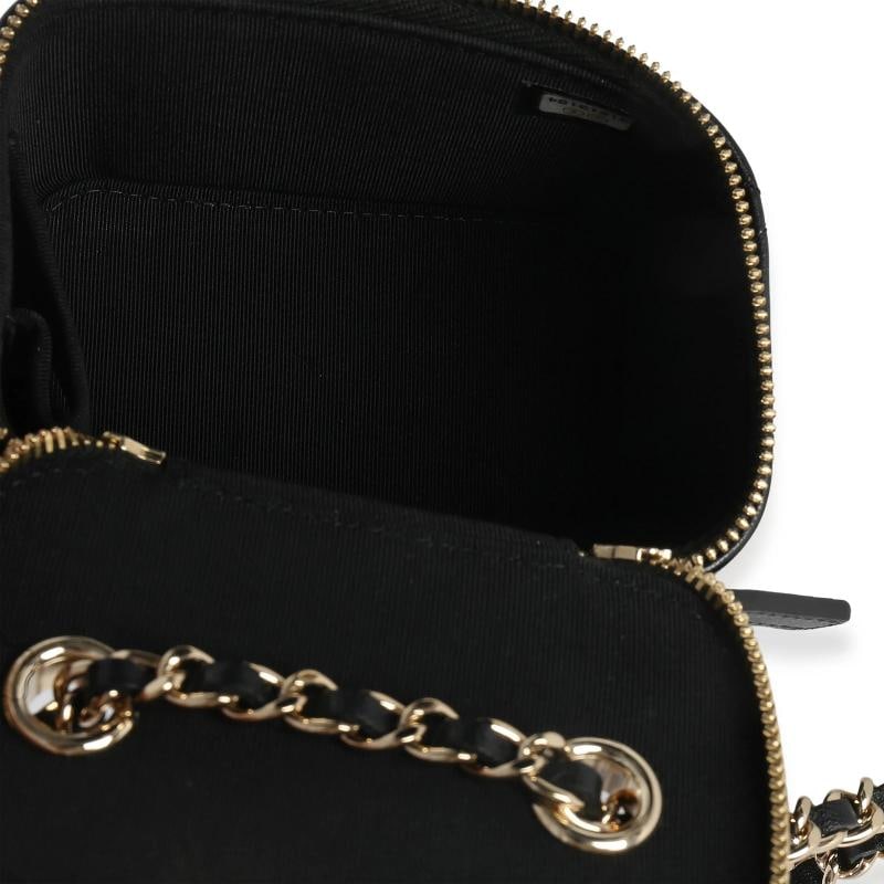 Chanel Black Quilted Lambskin Camellia Bow Chain Mini Vanity Case - 7