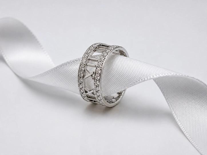 Tiffany & Co. Atlas Collection Band Ring 18k White Gold Diamonds 0.60 TCW Size 8 - 4
