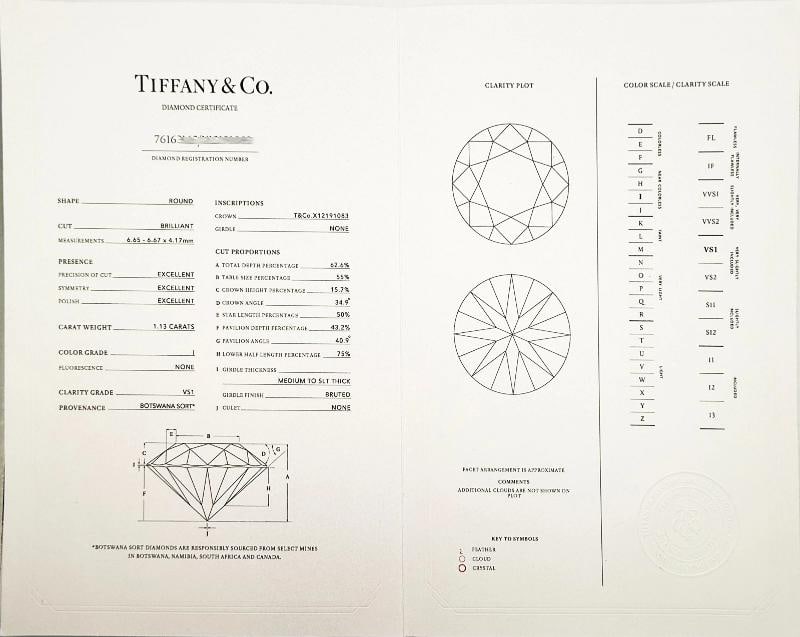 Tiffany & Co. Round Diamond 1.13 cts I VS1 Engagement Ring Plat Certificates - 4