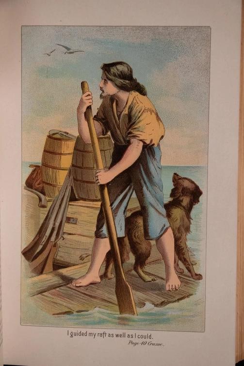1880 Robinson Crusoe by Daniel Defoe Fine Binding Illustrated Color Plates Rare - 12