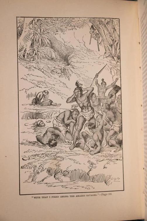1880 Robinson Crusoe by Daniel Defoe Fine Binding Illustrated Color Plates Rare - 13