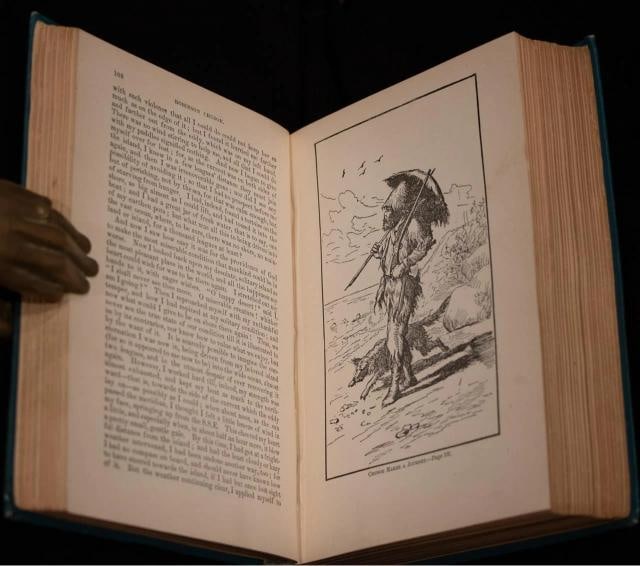 1880 Robinson Crusoe by Daniel Defoe Fine Binding Illustrated Color Plates Rare - 14