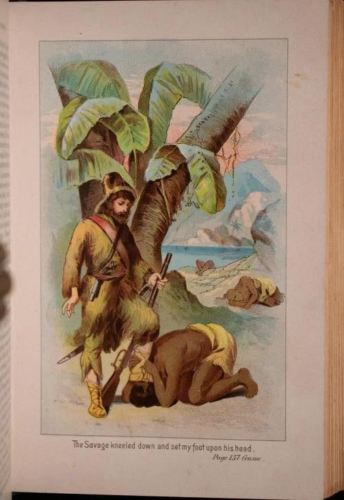 1880 Robinson Crusoe by Daniel Defoe Fine Binding Illustrated Color Plates Rare - 18