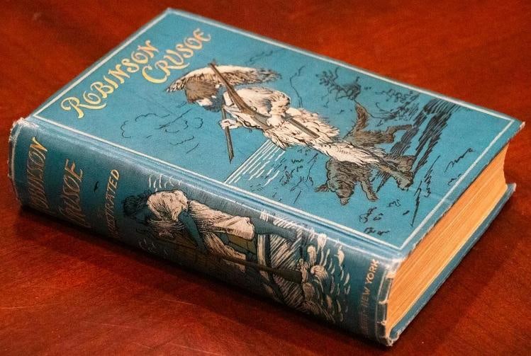 1880 Robinson Crusoe by Daniel Defoe Fine Binding Illustrated Color Plates Rare - 3