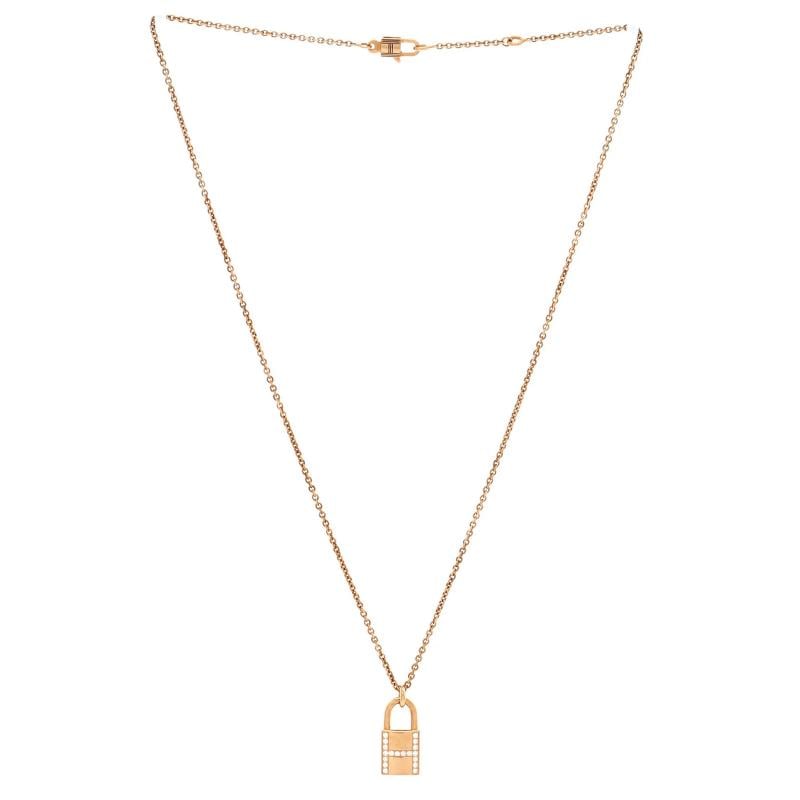 Hermes Amulettes Cadenas Pendant Necklace 18K Rose Gold with Diamonds - 2