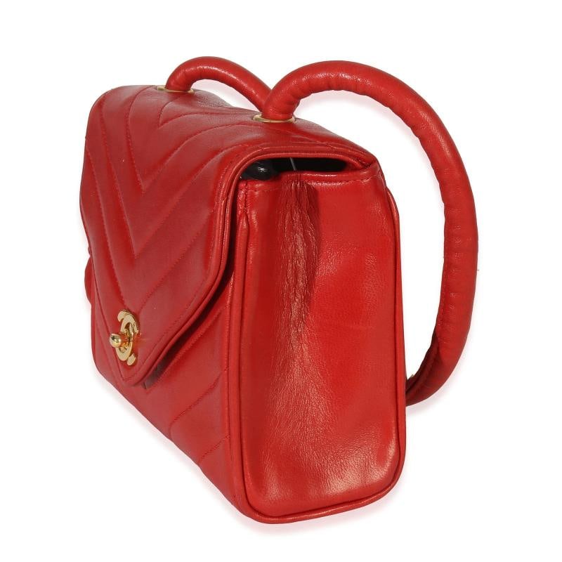 Chanel Vintage 24K Red Chevron Lambskin CC Square Flap Bag - 3