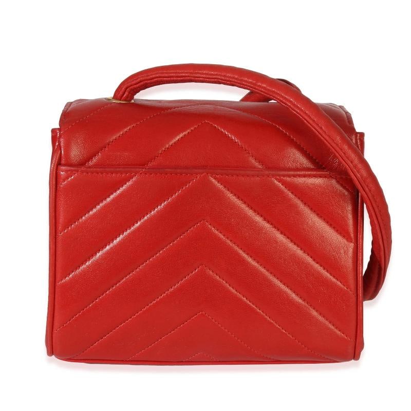 Chanel Vintage 24K Red Chevron Lambskin CC Square Flap Bag - 5