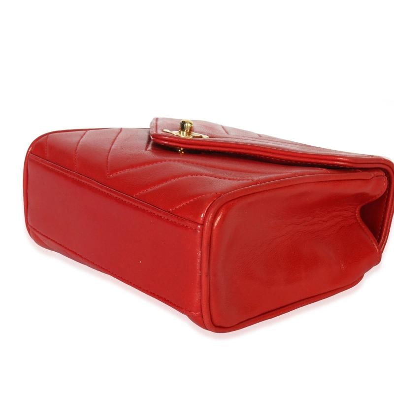 Chanel Vintage 24K Red Chevron Lambskin CC Square Flap Bag - 7
