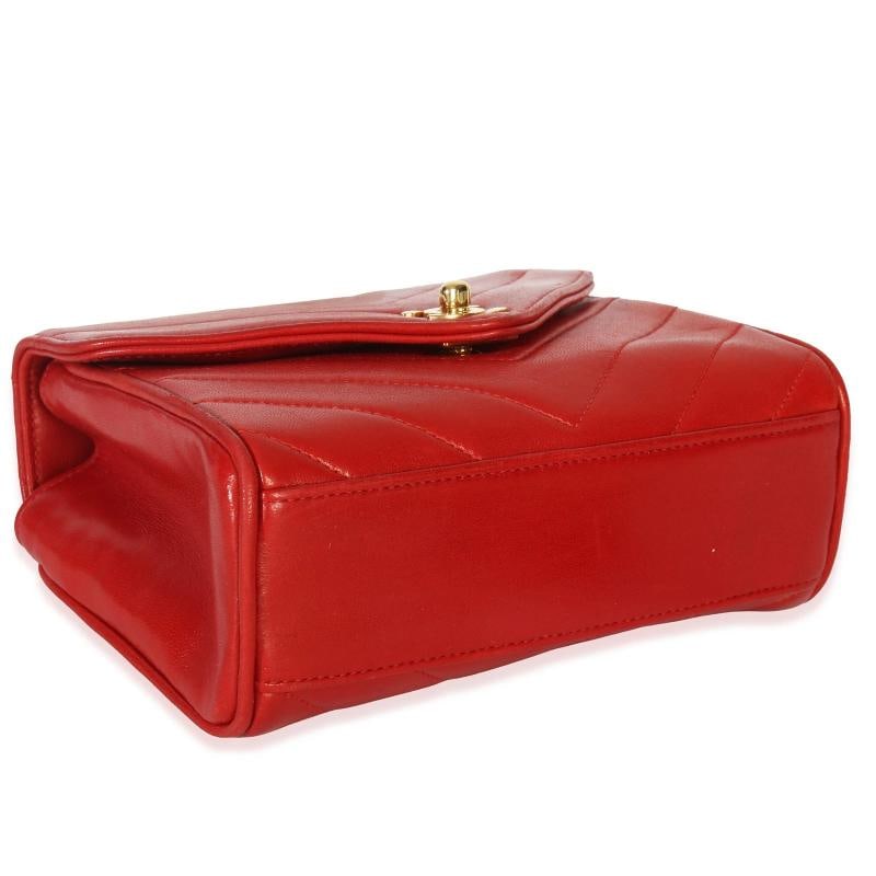 Chanel Vintage 24K Red Chevron Lambskin CC Square Flap Bag - 8