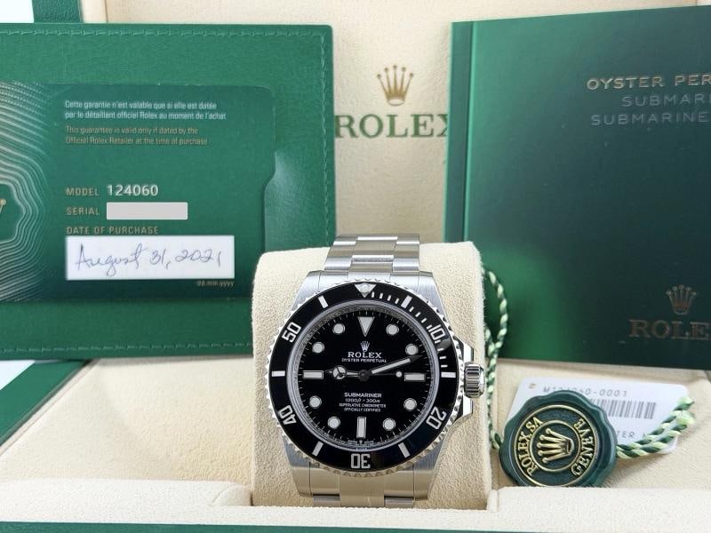 Rolex Submariner No Date 124060 41mm Black Ceramic Stainless Steel Box Papers: Condition: Pre-owned - Excellent,Bezel Color: Black,Year Manufactured: 2020-Now,Band/Strap: Rolex Oyster,Case Color: Silver,Department: Men,Watch Shape: Round,Style: Casual, Classic, Dress/Formal,