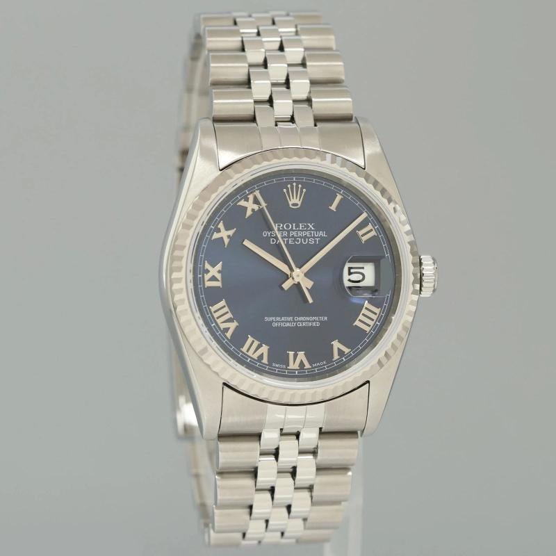 MINT Rolex DateJust 16234 Blue Roman Jubilee White Gold Fluted Watch Box - 3